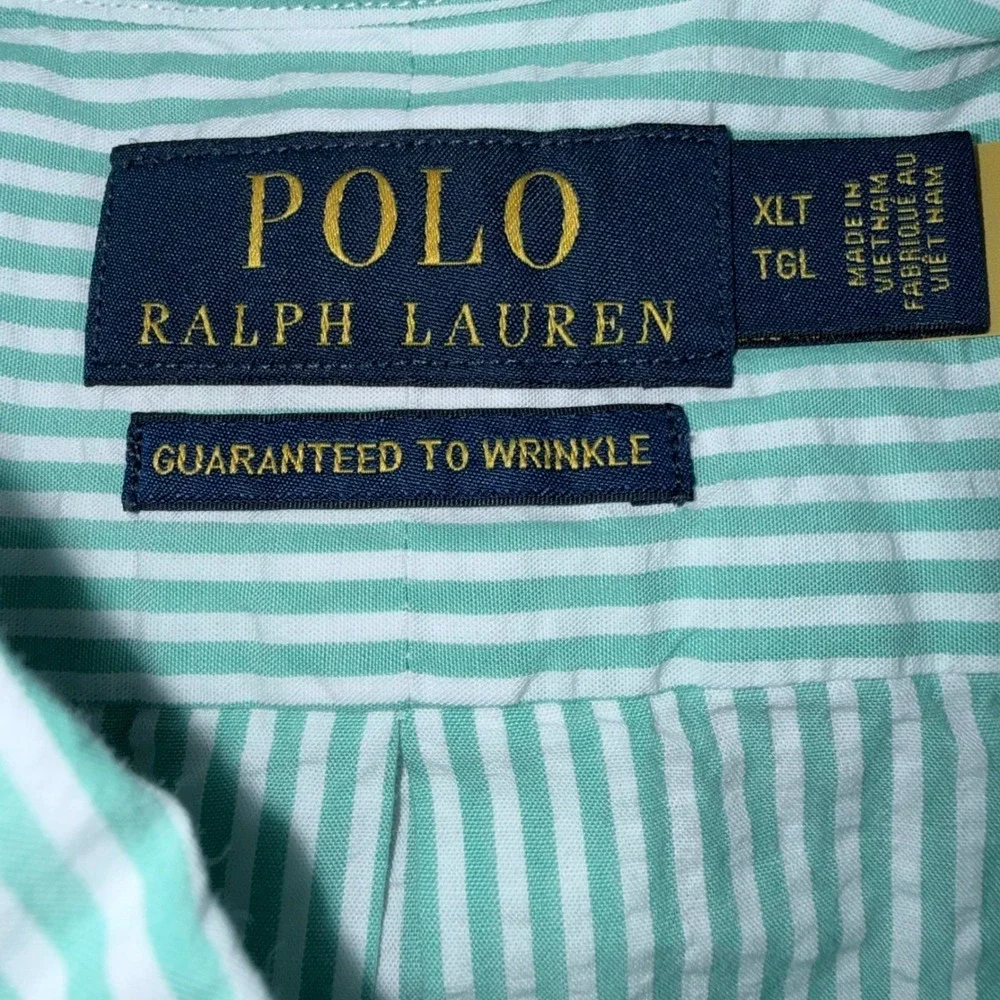 Polo Ralph Lauren‎ Mens XLT Green White Stripe Short Sleeve Shirt Pink Pony NWT